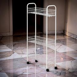White Household Slim Line 3-Tier Metal Rolling Organizer Storage Cart