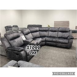 Dark gray living room reclining sectional sofa  