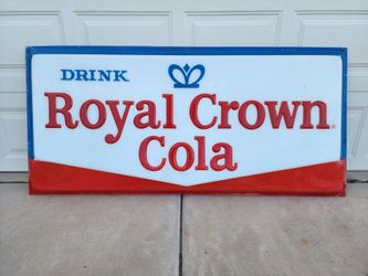 Large Drink Royal Crown Cola Vintage Embossed Plastic Sign