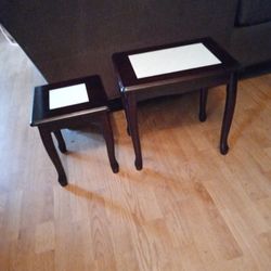 Set Of Matching Wooden Decorative Tables With Marble Center