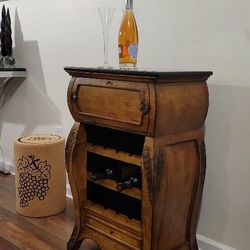 Vintage Solid Wood Marble Top Bar Cabinet 