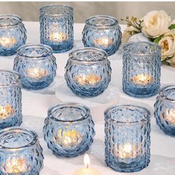 Blue Glass Votive Candle Holders Set of 24 