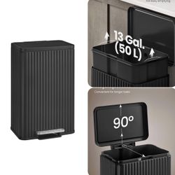 Trash Can, 13 Gallon (50 L) Garbage Can for Kitchen, with Lid, Pedal, and Removable Inner Bucket, Soft Close, Stainless Steel, 15 Trash Ba