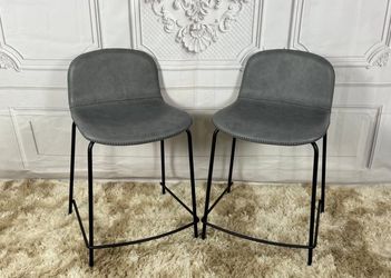 Pair Of CB2 Primitivo counter height bar Stools - Inca Leather In Sterling