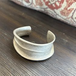 Hollebecxe Designer Matte Silver Brass Cuff Bracelet | Minimalist Statement | Box & Tags