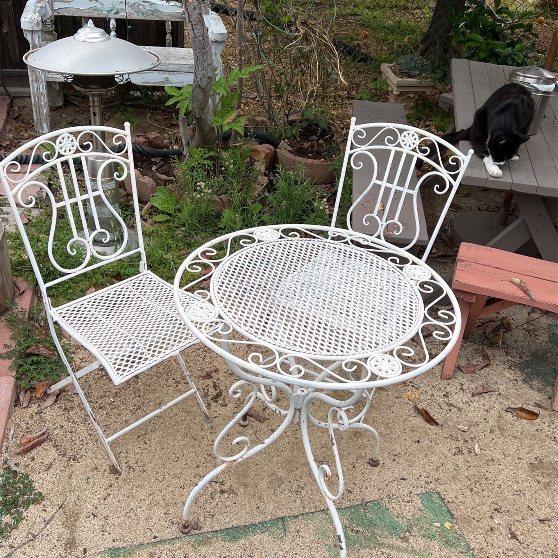 Patio Table Metal White Color 2 Chairs
