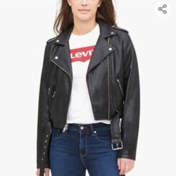 New Womens Faux Leather Belted Motorcycle Jacket Size Medium Chamara De Mujer Levis Tamanio Mediana 