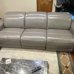 Couch - Correze 3-Piece Dual Power Real Leather Reclining Modular Sofa- Excellent Condition - Delivery Available For A Fee