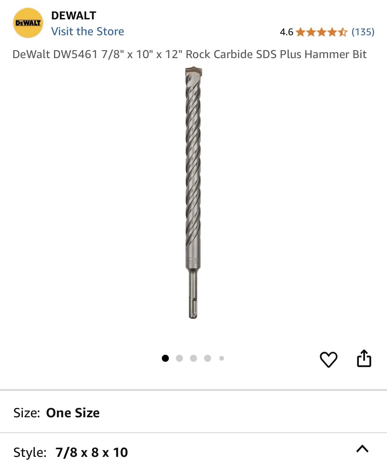 Dewalt 7/8”x10”x12” Hammer Bit 