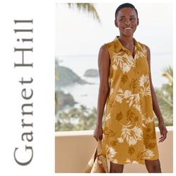 Garnet Hill Yellow Floral Linen Shirt Dress Women's (Est) Size 14