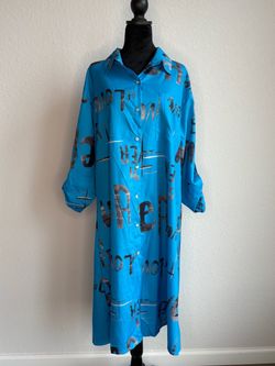 Blue Graphic Print Button-Down Shirt Dress