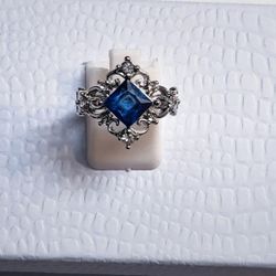 Silver and Sapphire Ring Size 7