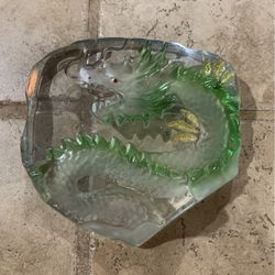 Stunning Heavy Dragon Crystal Block Sculpture / Paperweight