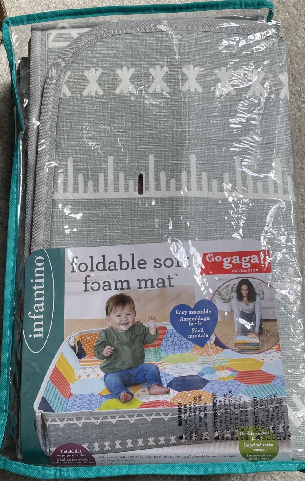 Infantino Foldable Soft Foam Double sided Play Mat With Plastic Carry Bag.