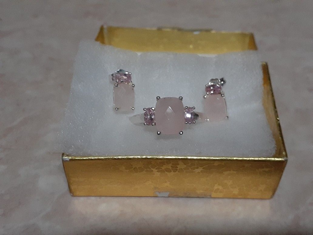 Vintage Pink Quartz Set Ring And Earings ๐๐