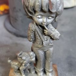 Vintage Pewter Dog And Boy E. Garanti Figurine 