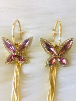 Earrings Butterflies Gold plated with zircons 