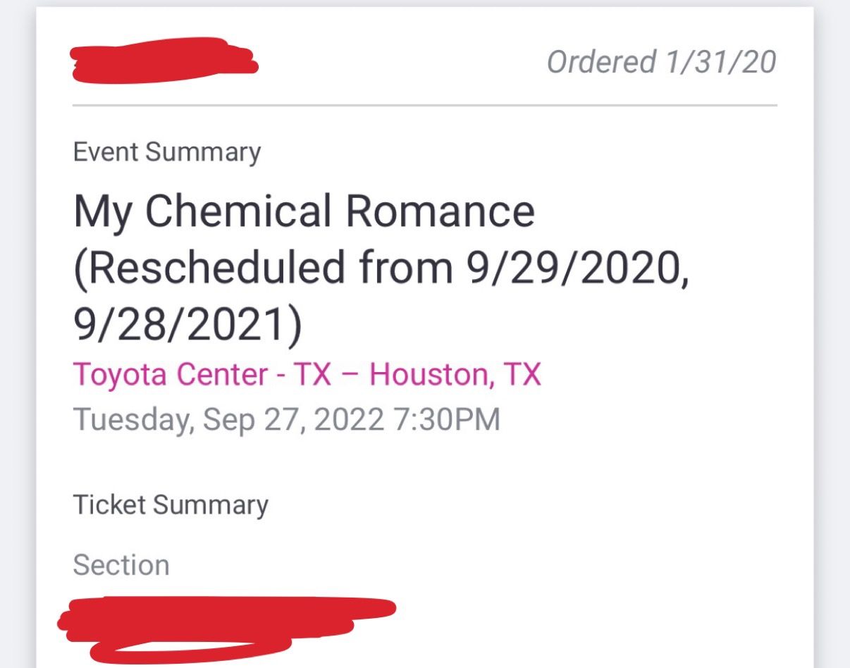 2 My Chemical Romance Concert Tickets