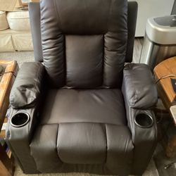 Massage & Heated Leather Recliner with 2 Cup holders 