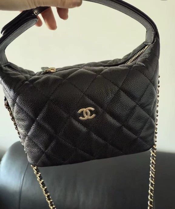 Classic chain metal logo leather chain diamond calfskin Hobo bag shoulder crossbody handbag women's black