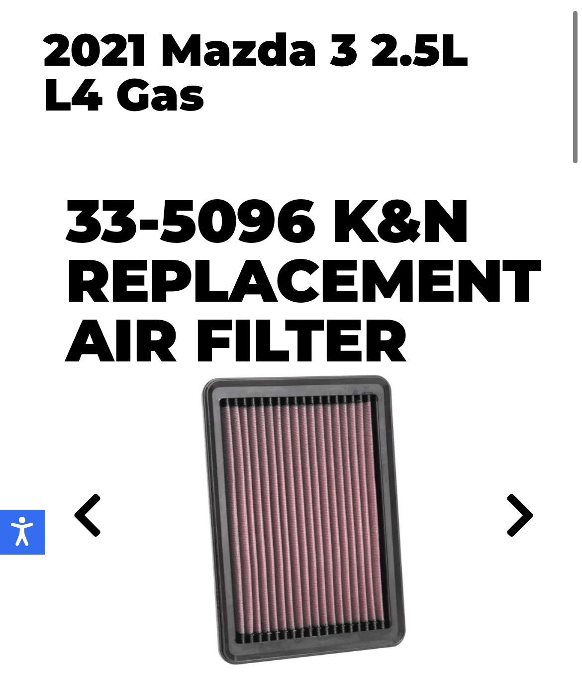K&N Air Filter 33-5096 2019-2021 Mazda 3/CX-30