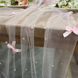 1pc Pink Bow tulle Table Runner 31.89x78.74inch