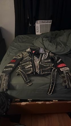 Black leather graphic jacket
