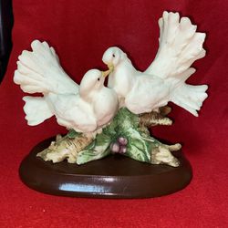6.5 Inch x 6.5 Inch Painted Alabaster Doves Statue Imported From Greece  
