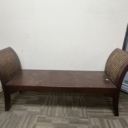 Pier 1 Imports Mahogany And Rattan Bench - Vintage Wooden Bench Stool