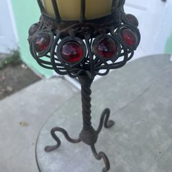 Jewelled/Metal Candle Holder 16” Tall