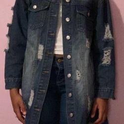 Thrill Jeans Oversized Navy denim jacket with a distressed look