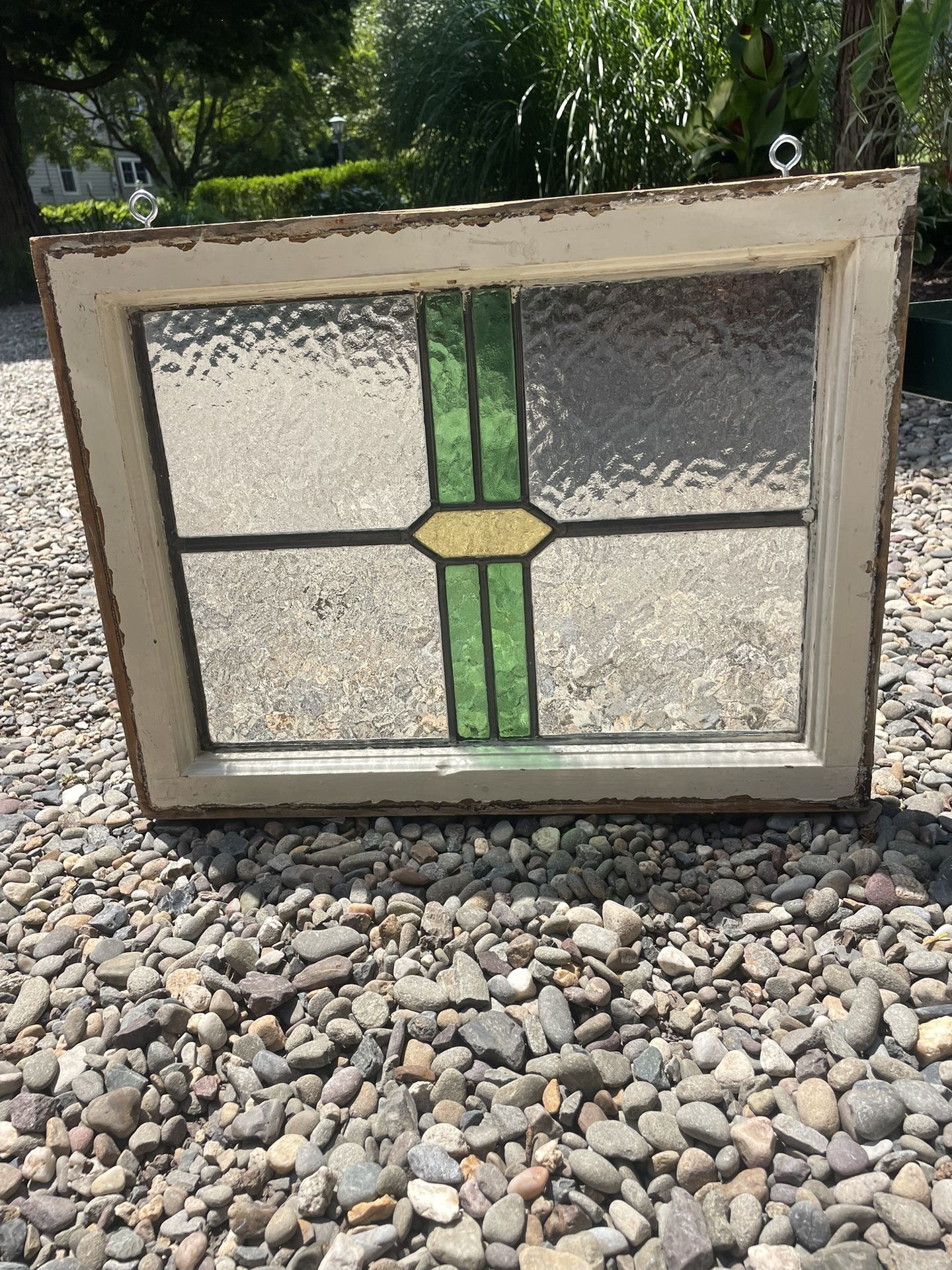 Antique Stained Glass Window. Green/Yellow 