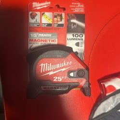 Milwaukee measuring tape, LED flashlight