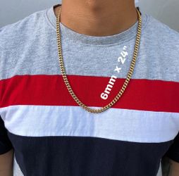 6mm Cuban Link Set 14K Gold Plated Does Not Loses Color