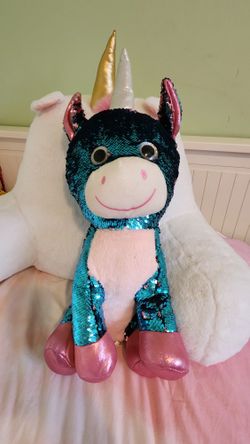 Flip Sequin Large Unicorn Plushie Pink Teal