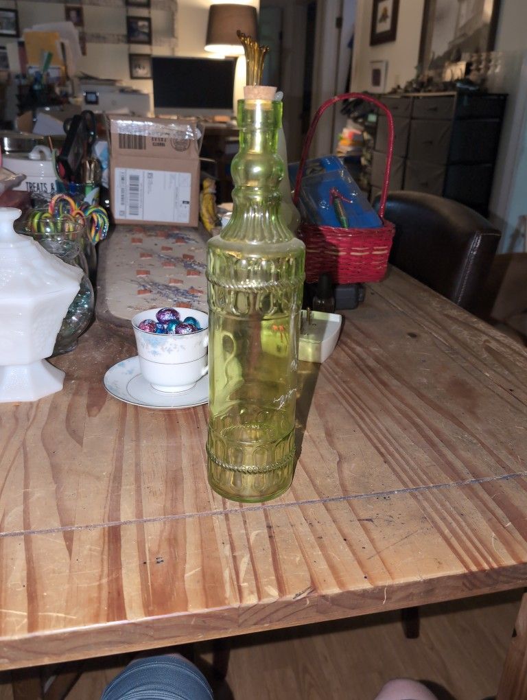 Vintage Green Glass Bottle (Good Shape)
