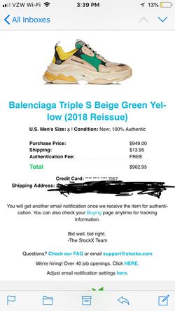 Genuine Gucci x Balenciaga Triple S Beige Yellow' Size 41 8 sneakers shoes  mens