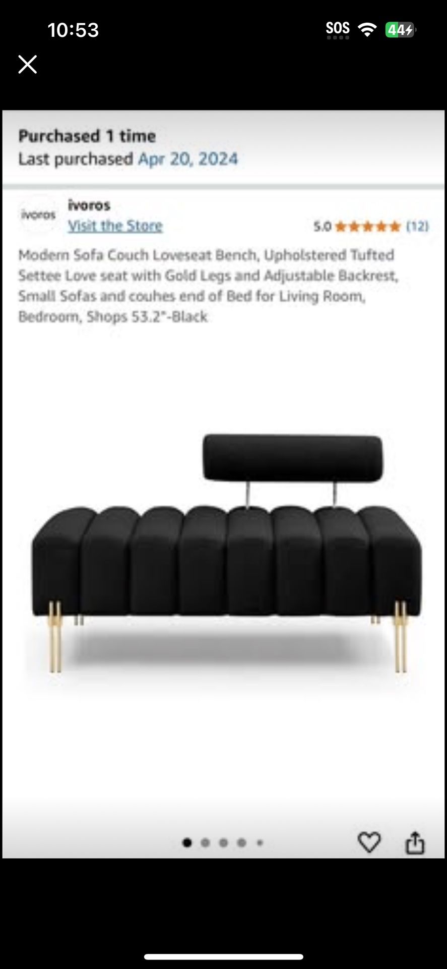 Modern Sofa Couch Loveseat Bench, Upholstered Tufted Settee Loveseat with Gold Legs and Adjustable 