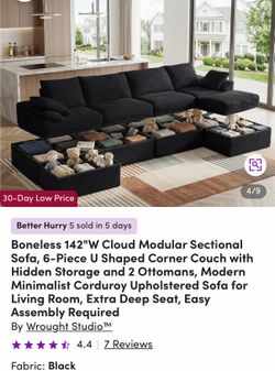 Boneless Black Couch with Storage