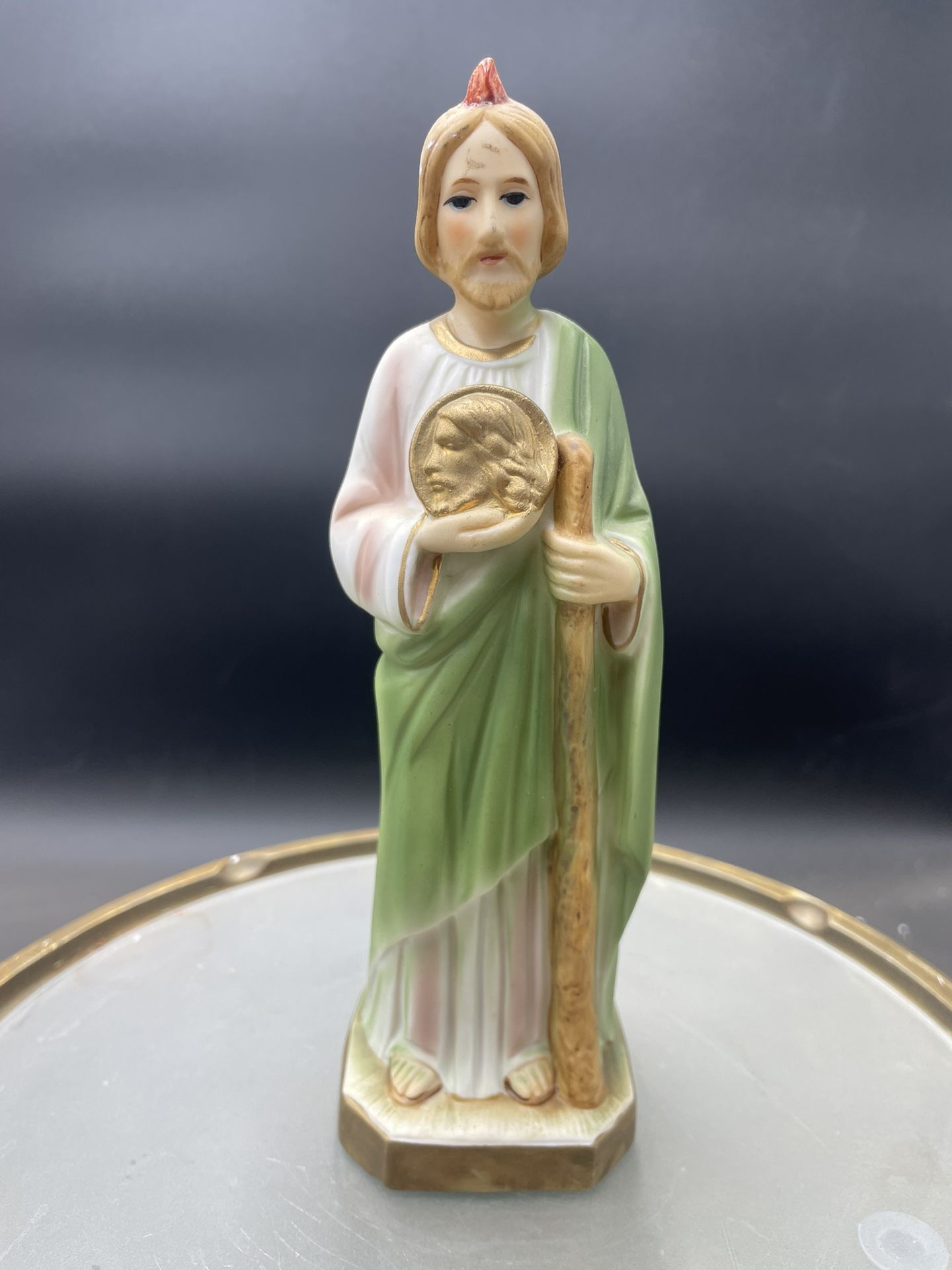 Vintage Saint Jude Porcelain Figure Statue SANMYRO JAPAN Hand Painted 8” 