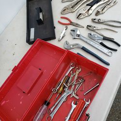 Vise Grip Pliers,  Pliers,  Fuller Crescent Wrench, Other with Plano Toolbox 