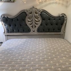 Beautiful Vintage distressed painted gray queen headboard