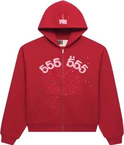 Sp5der 555 Red Zip-Up Hoodie