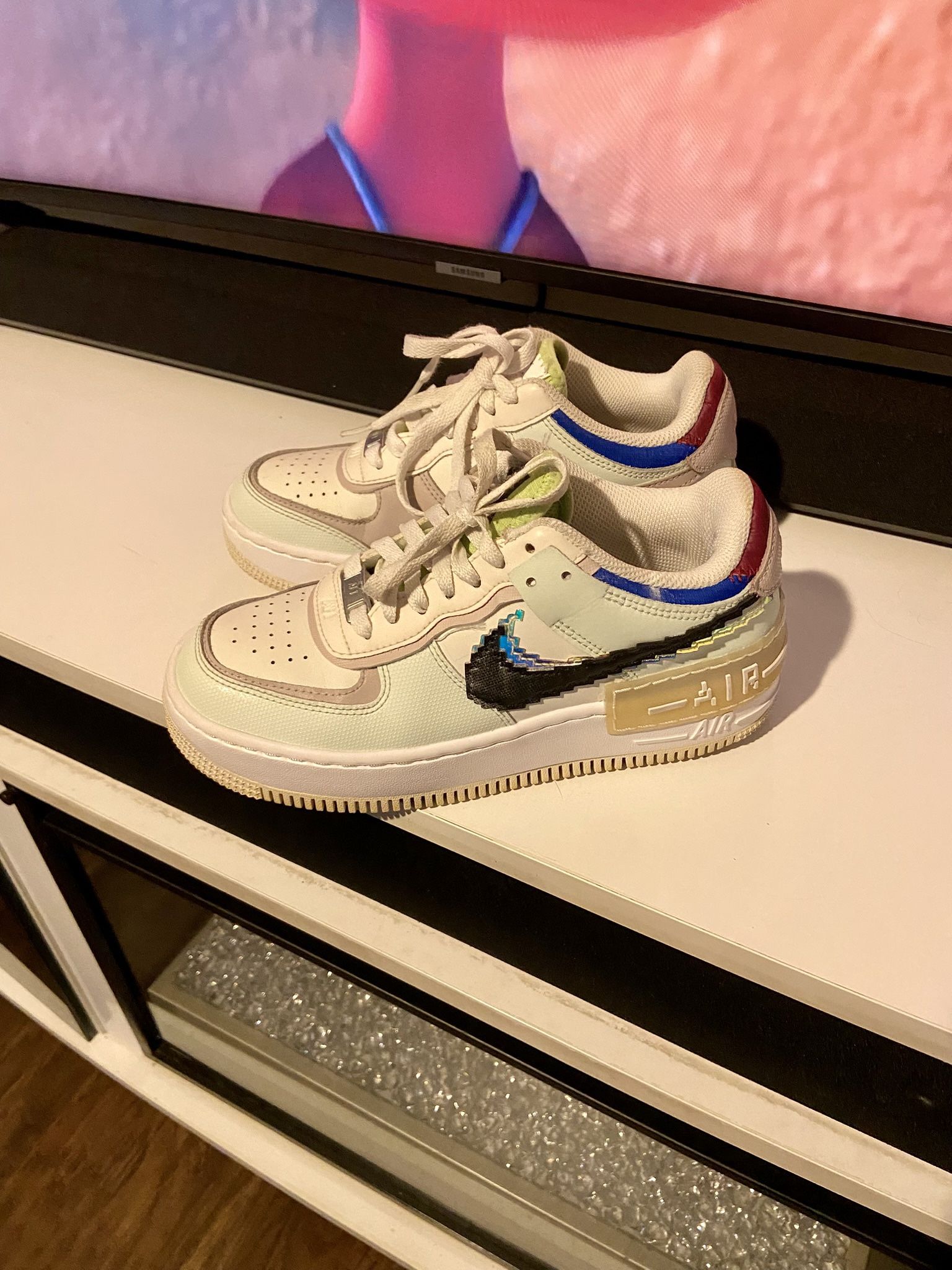 Nike Air Force 1 Shadow SE Pixel Swoosh Barely Green White Womens Shoes Size 