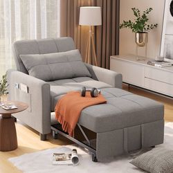 Convertible Sleeper Chair, 3-in-1 Single Sofa Bed Chair Bed, Adjustable Sofa Bed with Pillow and Pocket, Pull Out Sleeper Sofa for Apartment