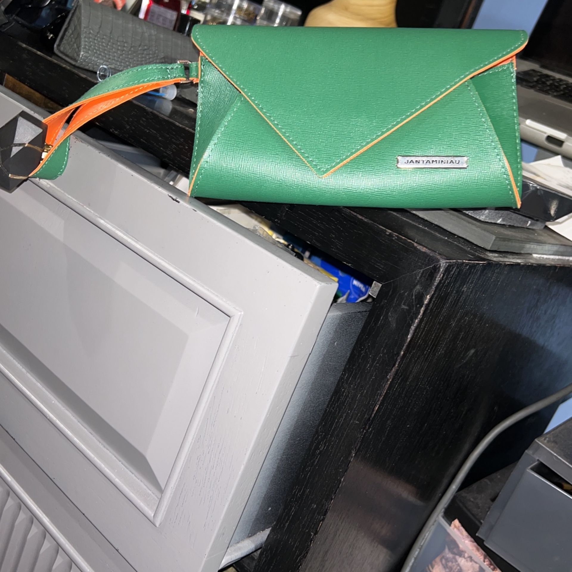 Klm Jantaminiau Forest Green And Orange Wristlet, Clutch, Purse