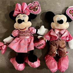 🩷NEW RARE 2008🩷 Mickey & Minnie Mouse Collectible Valentines Day XOXO Disney Pink Plush Dolls