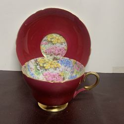 Chintz Shelley Rock Garden Teacup and Saucer, Henley Shape, Red Shelley, Tea Cup