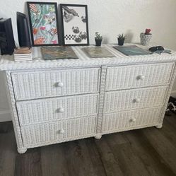 3 Piece White Wicker Dresser Set