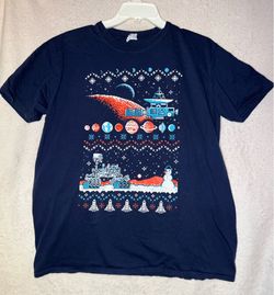 Ugly Holiday Sweater Retteo Blue Graphic T-Shirt XL Loot Crate Christmas Lunar Rover
